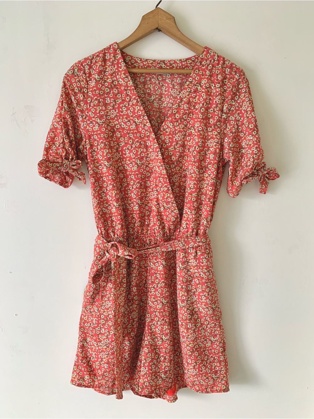 DEX Rusty Orange Floral Romper with Pockets and Belt
